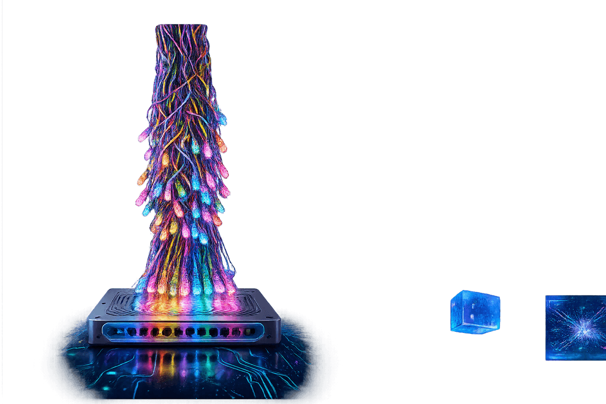 Escultura oficial del festival formada por un manojo de cables de colores